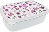 Broodtrommel Wit - Lunchbox - Brooddoos - Meiden - Liefde - IJs - Patronen - Girl - Kids - Kinderen - Kindje - 18x12x6 cm - Volwassenen