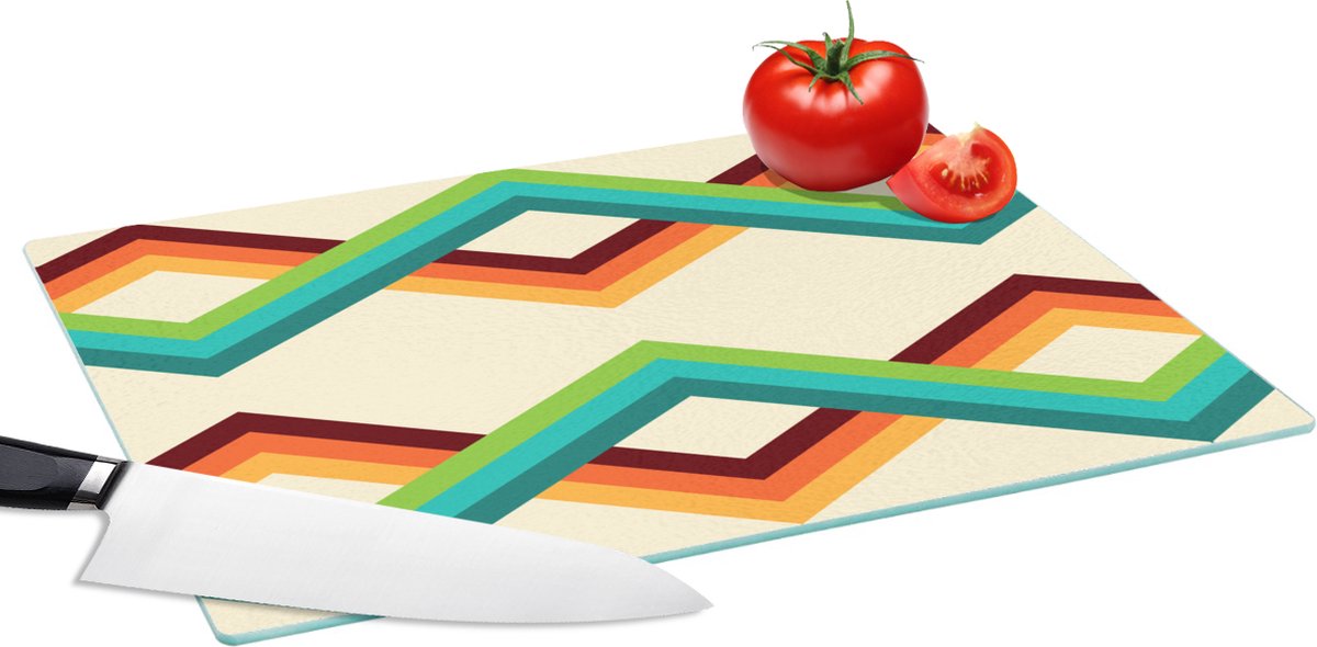Glazen Snijplank - 39x28 - Retro - Strepen - Design - Seventies - Snijplanken Glas