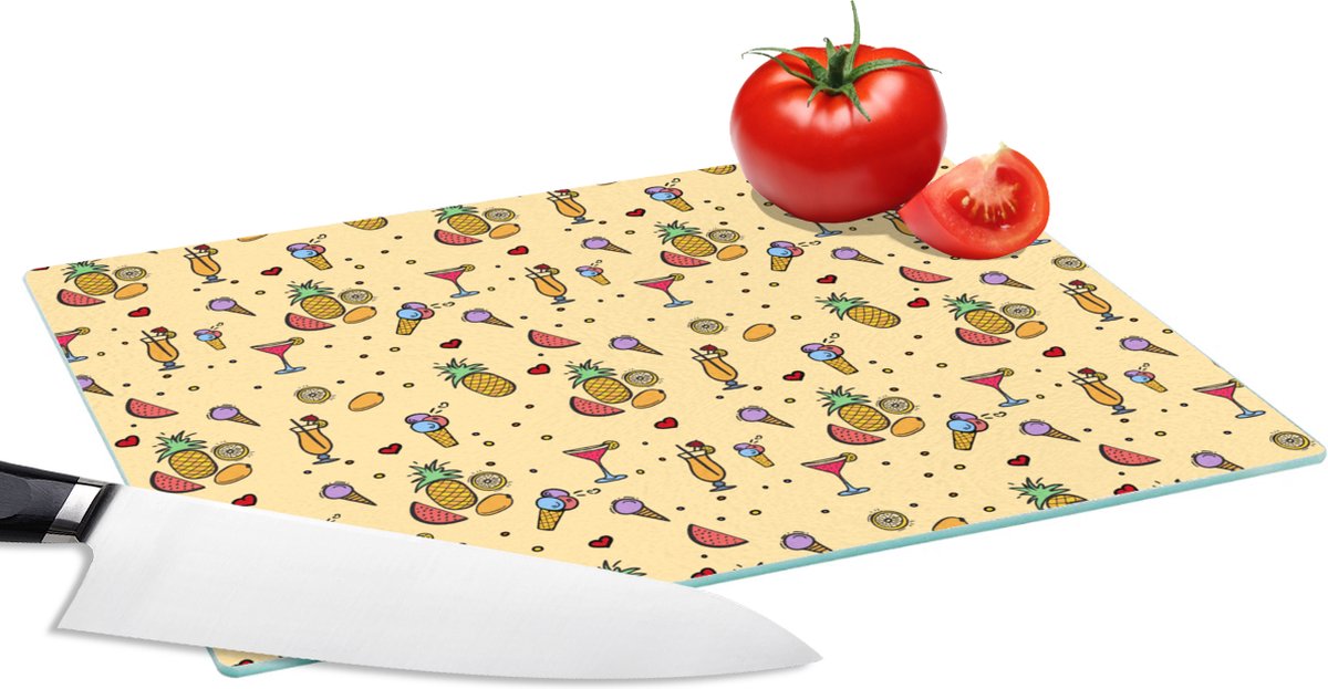 Glazen Snijplank - 28x20 - Zomer - Fruit - Cocktails - Patronen - Snijplanken Glas
