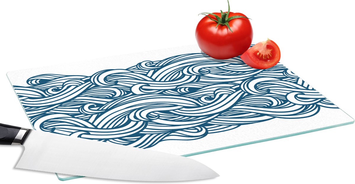 Glazen Snijplank - 28x20 - Patroon - Golven - Zee - Snijplanken Glas