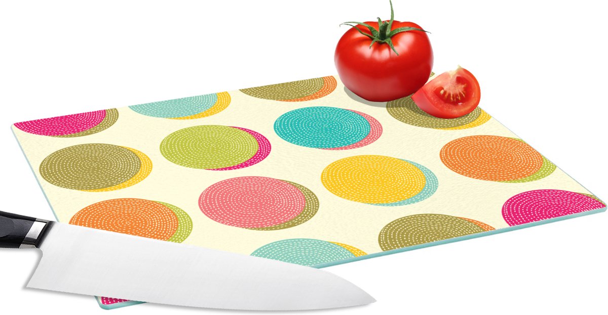 Glazen Snijplank - 28x20 - Retro - Bohemian - Patroon - Stippen - Snijplanken Glas