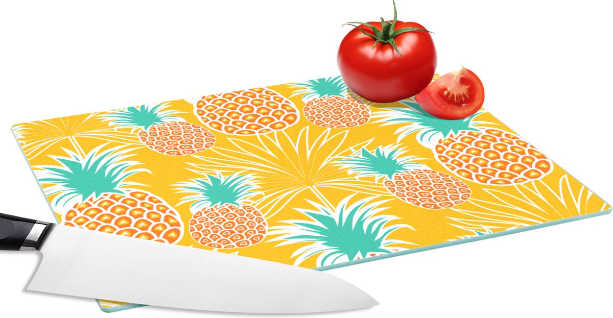 Glazen Snijplank - 28x20 - Jungle - Ananas - Fruit - Design - Snijplanken Glas