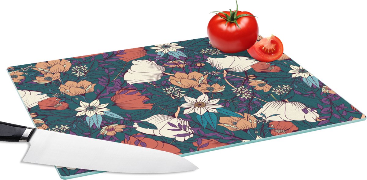 Glazen Snijplank - 39x28 - Botanisch - Vintage - Bloemen - Snijplanken Glas