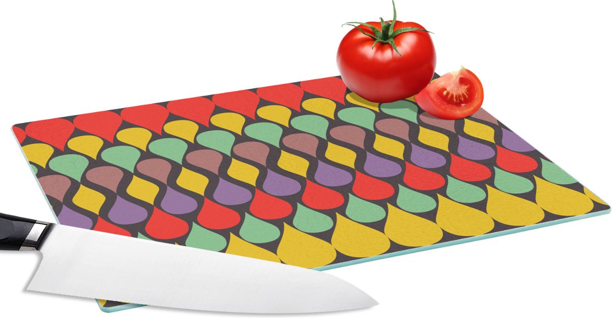 Glazen Snijplank - 28x20 - Vintage - Retro - Kleuren - Patronen - Snijplanken Glas