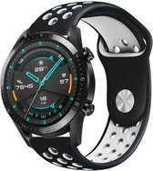 Siliconen Smartwatch bandje - Geschikt voor  Huawei Watch GT sport band - zwart/wit - 46mm - Strap-it Horlogeband / Polsband / Armband