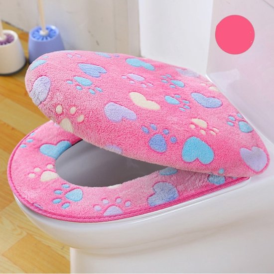 Foto: Toiletbril hoes set zachte toiletzitting toiletbril cover wc bril cover herbruikbaar wasbaar roze