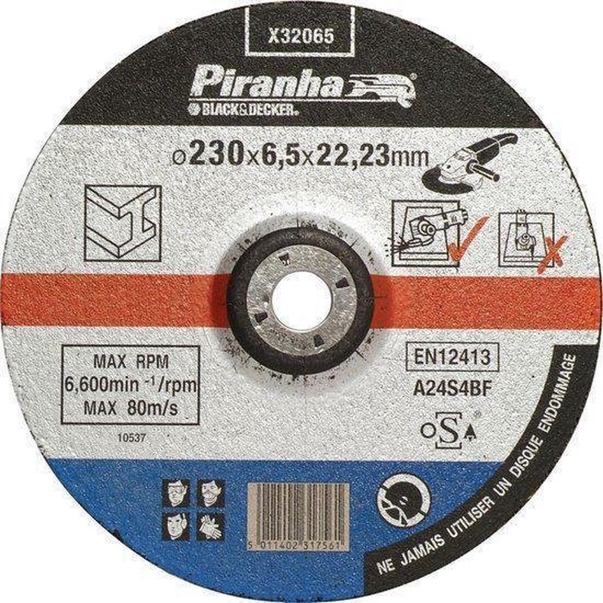 Piranha Afbraamschijf metaal, verzonken middelpunt, 6,5 mm. x 230mm X32065