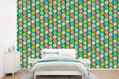 Behang - Fotobehang Patroon - Bloemen - Retro - Jaren 70 - Breedte 450 cm x hoogte 300 cm
