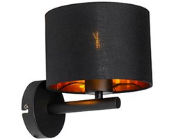 QAZQA vt - Moderne Wandlamp met kap voor binnen - 1 lichts - D 20 cm - Zwart Goud - Woonkamer | Slaapkamer | Keuken