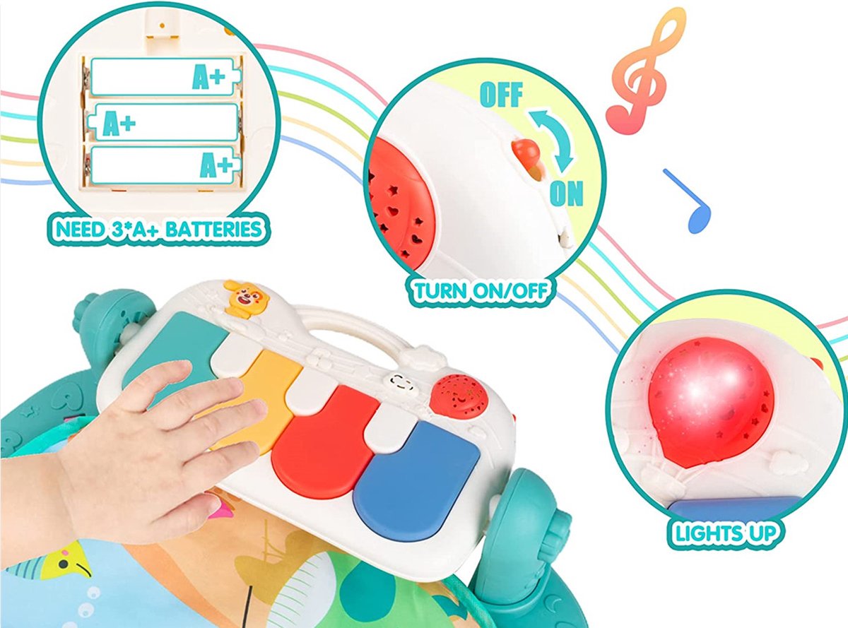 deAO 4-in-1 piano-gym speeldeken, baby muziekspeeldeken, babydeken met