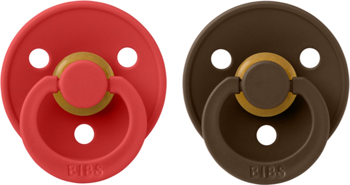 BIBS Fopspeen Maat 1 0-6 maanden Strawberry Red & Chestnut - Natuurrubber baby speen 2 stuks BIBS Fopspeen Maat 1 0-6 maanden Strawberry Red & Chestnut - Natuurrubber baby speen 2 stuks