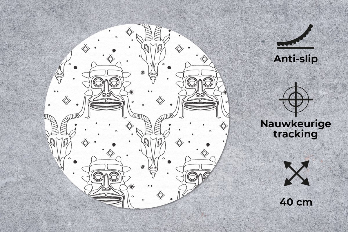 Muismat rond 40x40 cm - Mousepad Masker - Lijn - Patronen - Tribal - Ronde muismatten