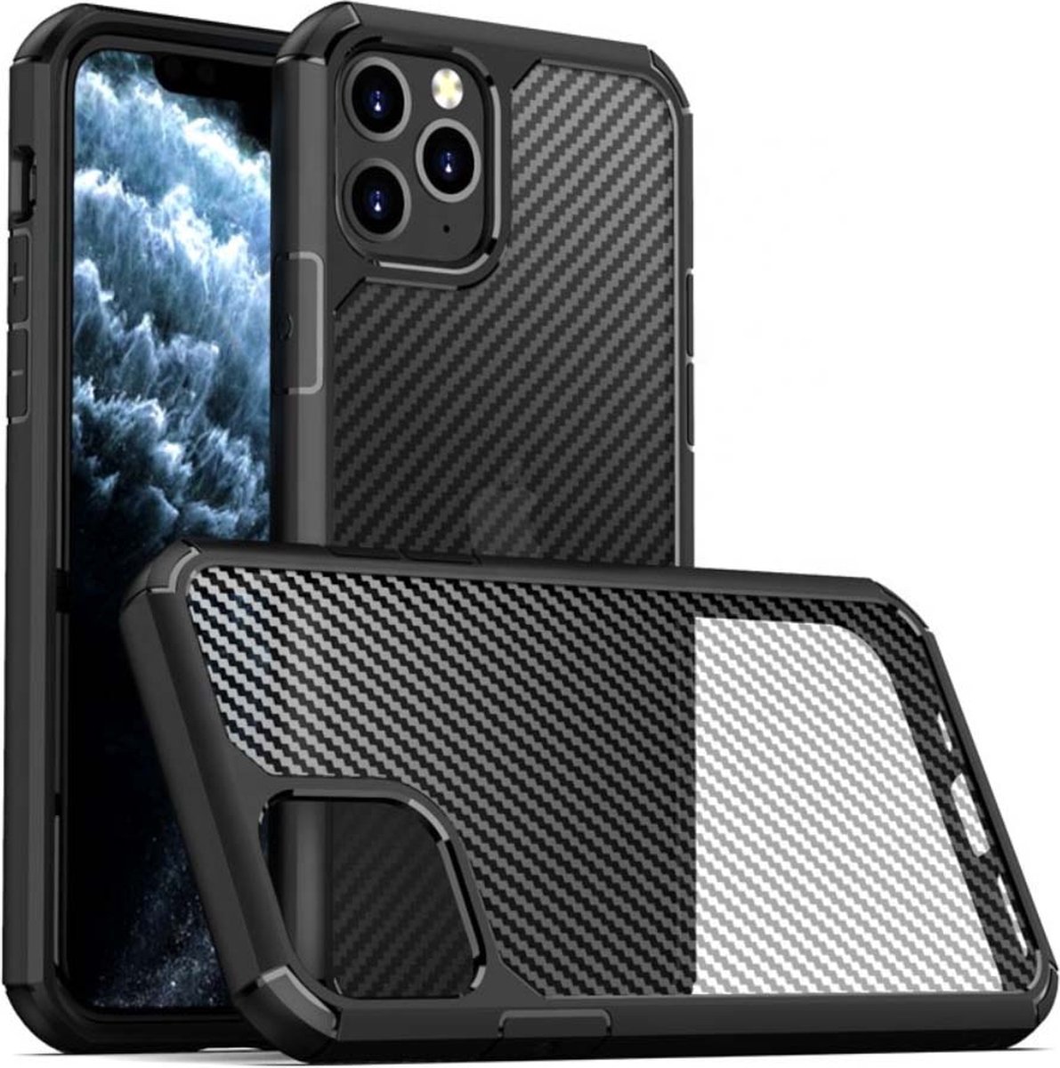 Smartphonica iPhone 11 Pro Max carbon hoesje - Zwart geschikt voor iPhone 11 Pro Max