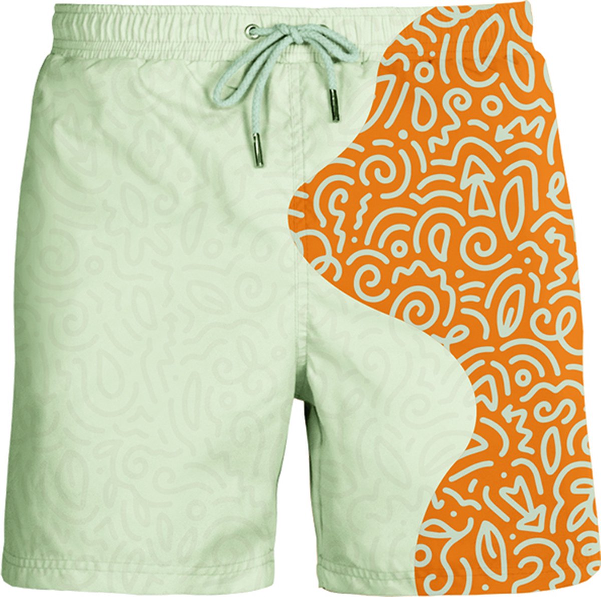 SEA'SONS - Zwembroek Heren - Kleurveranderend - Doodle - Oranje-Mint - Maat XL (SEASONS - Kleur veranderend)
