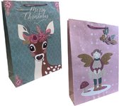 4 Luxe Winter / Kerst Cadeautasjes A3 formaat 33x44cm - Kerst Papieren cadeautasjes met Full-color bedrukking