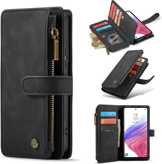 Coque Samsung Galaxy S22 Plus Charcoal Grey - Casemania Luxe Wallet Book Case with Zipper