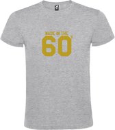 Grijs T shirt met print van " Made in the 60's / gemaakt in de jaren 60 " print Goud size L