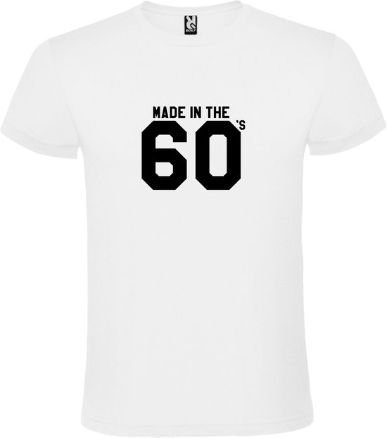 Wit T shirt met print van " Made in the 60's / gemaakt in de jaren 60 " print Zwart size S