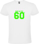 Wit T shirt met print van " Made in the 60's / gemaakt in de jaren 60 " print Neon Groen size XXXXXL