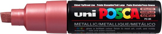 Krijtstift – Chalkmarker – Universele Marker – Uni Posca Marker – Metalic Rood – PC-8K – 8mm – Beitelpunt – Large – 1 stuk