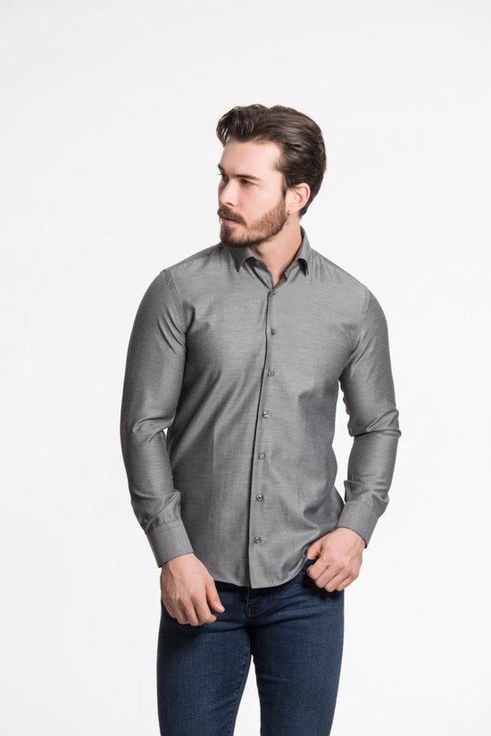 Chemise Homme Grijs Taille 44 - Baurotti Manches Longues - Coupe Slim | bol