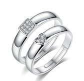 Ring dames | ring heren | zilveren ring dames en heren set | Zirkonia steen | zilver 925 | one size ringen | cadeau voor vrouw | liefdescadeau | verlovingsringen | Trouwringen | valentijn | valentijnscadeautje