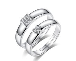 Ring dames | ring heren | zilveren ring dames en heren set | Zirkonia steen | zilver 925 | one size ringen | cadeau voor vrouw | liefdescadeau | verlovingsringen | Trouwringen | valentijn | valentijnscadeautje