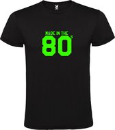 Zwart T shirt met print van " Made in the 80's / gemaakt in de jaren 80 " print Neon Groen size XS