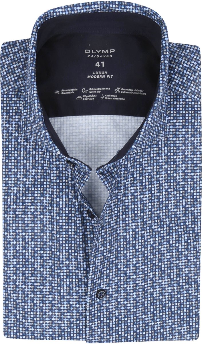 OLYMP Chemise Luxor MF Imprim Bleu Fonc Taille 42 Coupe