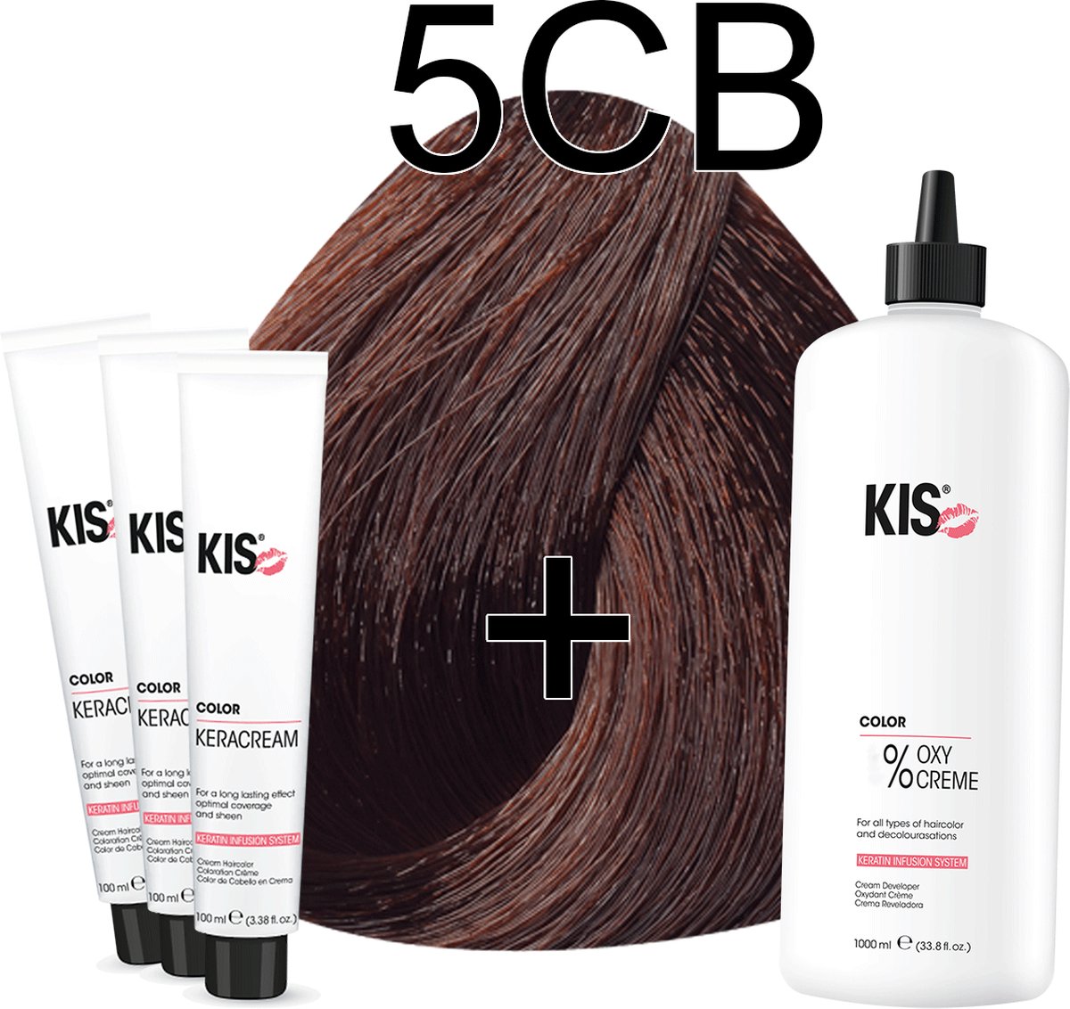 Kis KeraCream Color - 100ml - Haarverf Set - 5CB Licht chocolade bruin | KIS - (3 x haarverf & 1L waterstofperoxide)