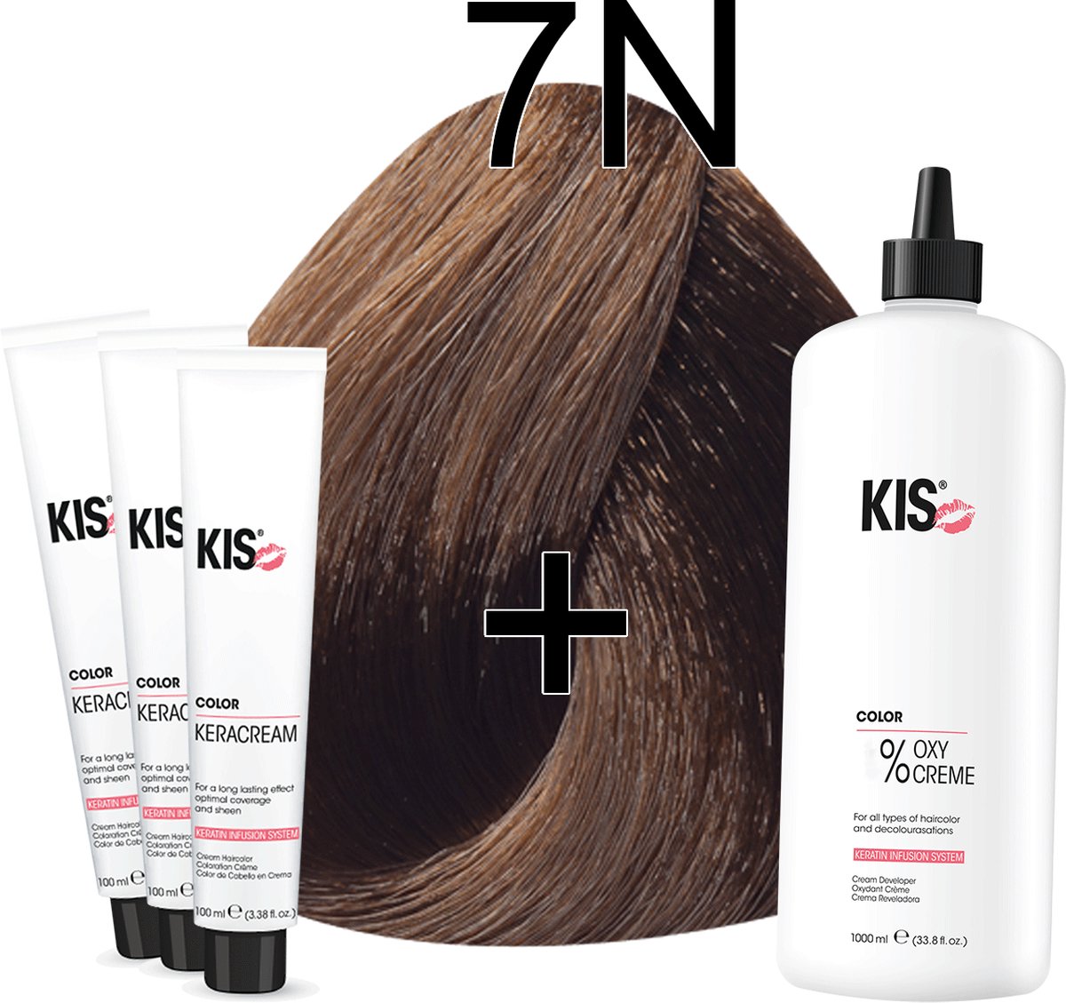 Kis KeraCream Color - 100ml - Haarverf Set - 7N Middelblond | KIS - (3 x haarverf & 1L waterstofperoxide)