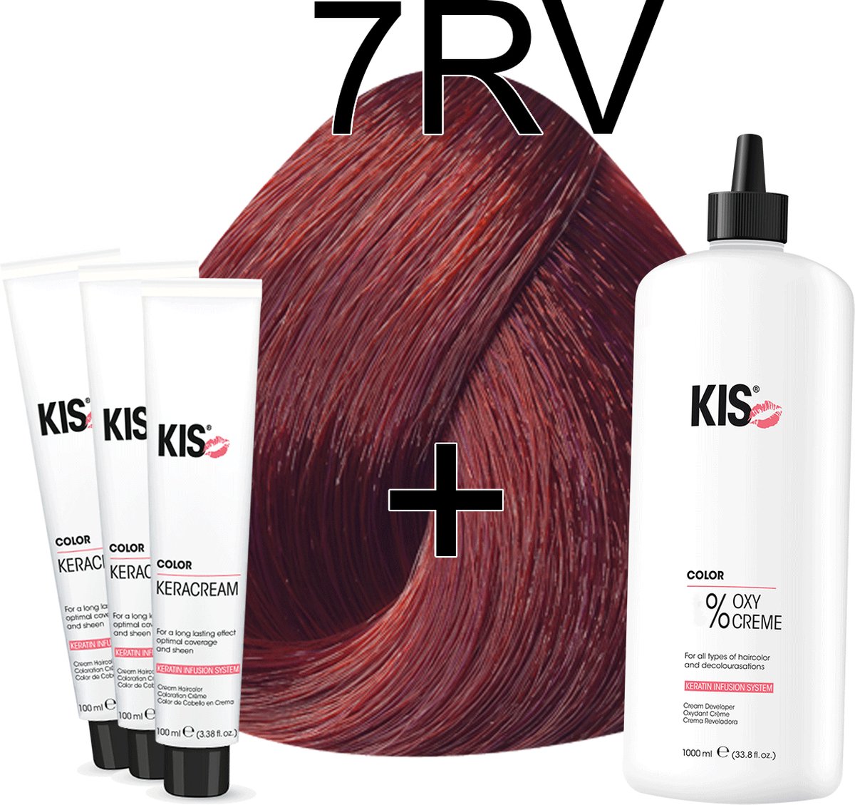 Haarverf set LARGE - 7RV Licht rood violet | KIS - (3 x haarverf & 1L watersofperoxide)