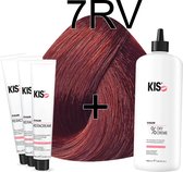 Kis KeraCream Color - 100ml - Haarverf Set - 7RV Licht rood violet | KIS - (3 x haarverf & 1L waterstofperoxide)