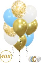 Ballons dorés Confettis Décoration d'anniversaire Ballons bleus à l'hélium Baby Shower Gender Reveal Decoration - 40 Pièces