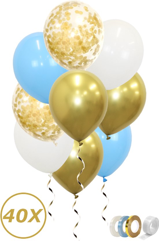 Gouden Ballonnen Confetti Verjaardag Versiering Blauwe Helium Ballonnen Babyshower Gender Reveal Versiering – 40 Stuks