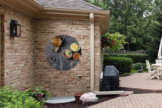 Garden Circle Miel - Épices - Cuisine - Marbre - 90x90 cm - Affiche de jardin ronde - Extérieur