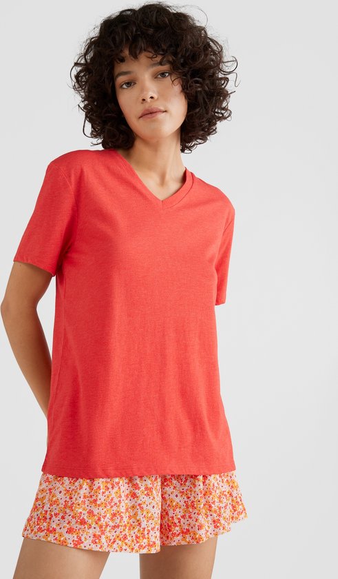 O'Neill T-Shirt Women ESSENTIALS V-NECK T-SHIRT Sunrise Red S - Sunrise Red 60% Cotton, 40% Recycled Polyester V-Neck