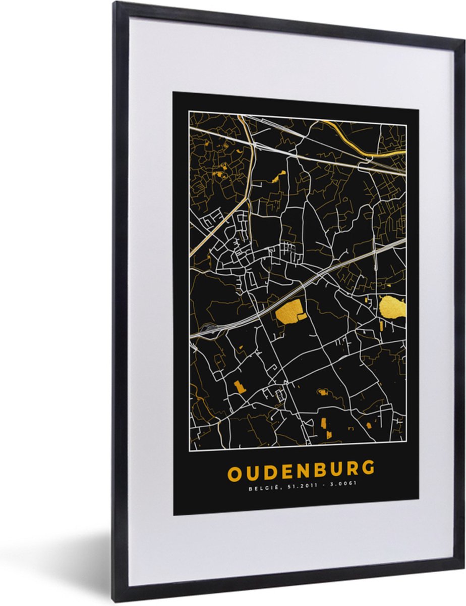 Fotolijst incl. Poster - Kaart - Oudenburg - Plattegrond - Goud ...