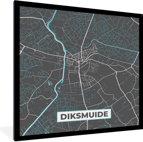 Foto: Fotolijst incl poster stadskaart grijs kaart diksmuide belgi plattegrond 40x40 cm posterlijst