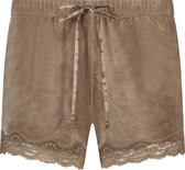 Hunkemöller Dames Nachtmode Shorts Velours Lace - Bruin - maat 2XL