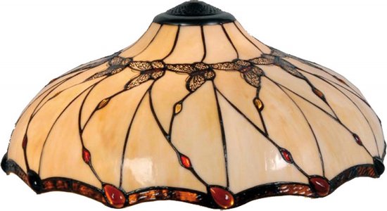 LumiLamp Lampenkap Tiffany Ø 51*21 cm Beige, Bruin Glas in lood Rond vlinder Glazen Lampenkap