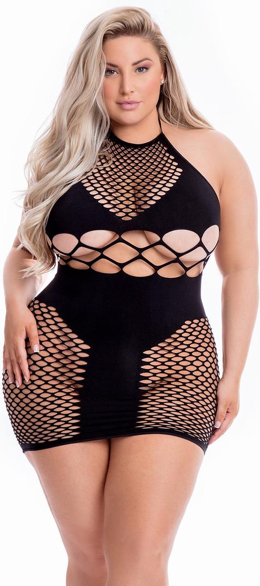 Goedkoopste Halterjurkje Pink Lipstick - Plussize zwart - Zwart