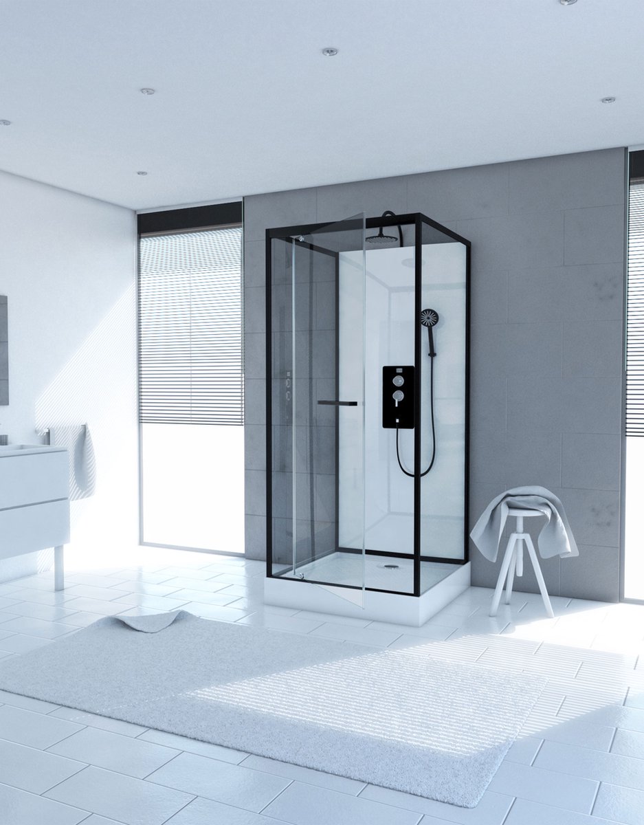 Cabine de douche carrée 70x70x225cm - extra blanc et profilé noir mat - LUNAR SQUARE 70