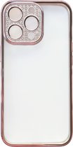 Casemania Hoesje Geschikt voor Apple iPhone 13 Pro Roze - Transparant Back Cover met Glitter Camera Bescherming