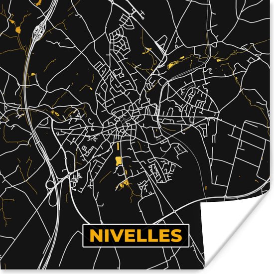 Poster Nivelles - Plattegrond - Kaart - Goud - Stadskaart