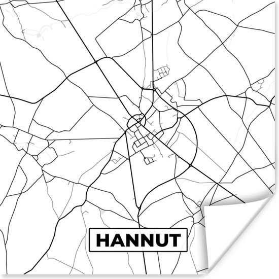 Poster Stadskaart – Plattegrond – België – Zwart Wit – Hannut – Kaart - 50x50 cm