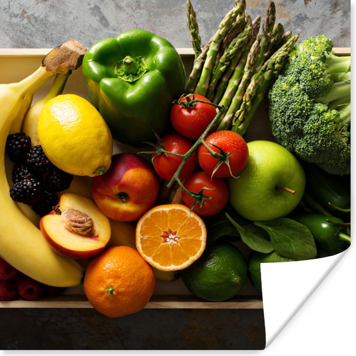 Poster Krat - Fruit - Regenboog - 30x30 cm