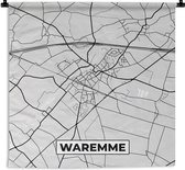 Wandkleed - Wanddoek - België – Waremme – Stadskaart – Kaart – Zwart Wit – Plattegrond - 90x90 cm - Wandtapijt
