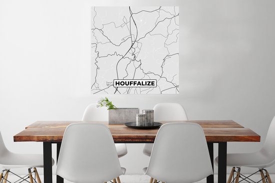 Affiche Zwart Wit – België – Plan – Plan de Ville – Plan – Houffalize - 75x75 cm