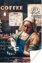 Poster Koffie - Melkmeisje - Barista - Vermeer - Kunst - Cappuccino - But first coffee - 40x60 cm - Posters